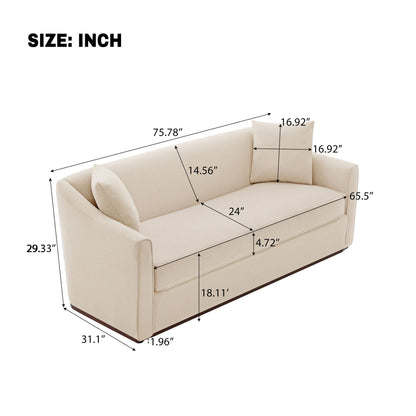 3 Seater Sofa With Wrap Around Armrests And Throw Pillows, For Living Room - Oatmeal Noble House