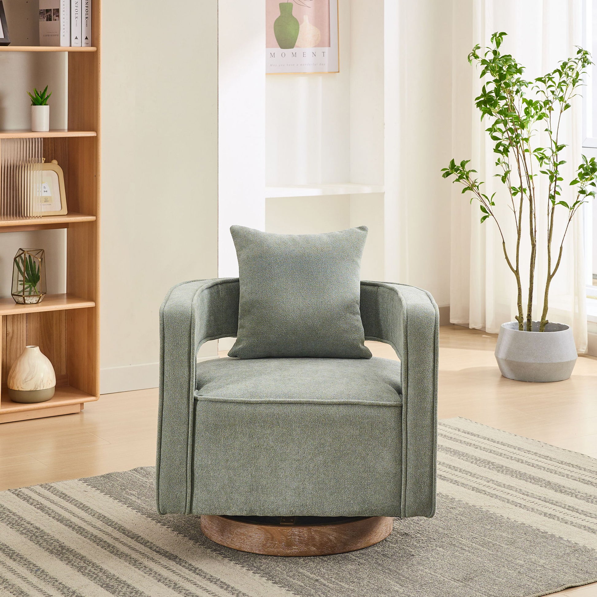Swivel Accent Open Back Barrel Chair With Weathered Base Home Essentials