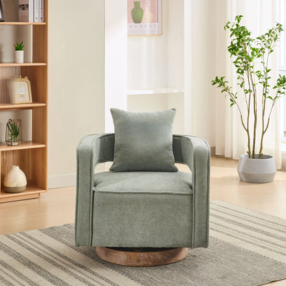 Swivel Accent Open Back Barrel Chair With Weathered Base Home Essentials