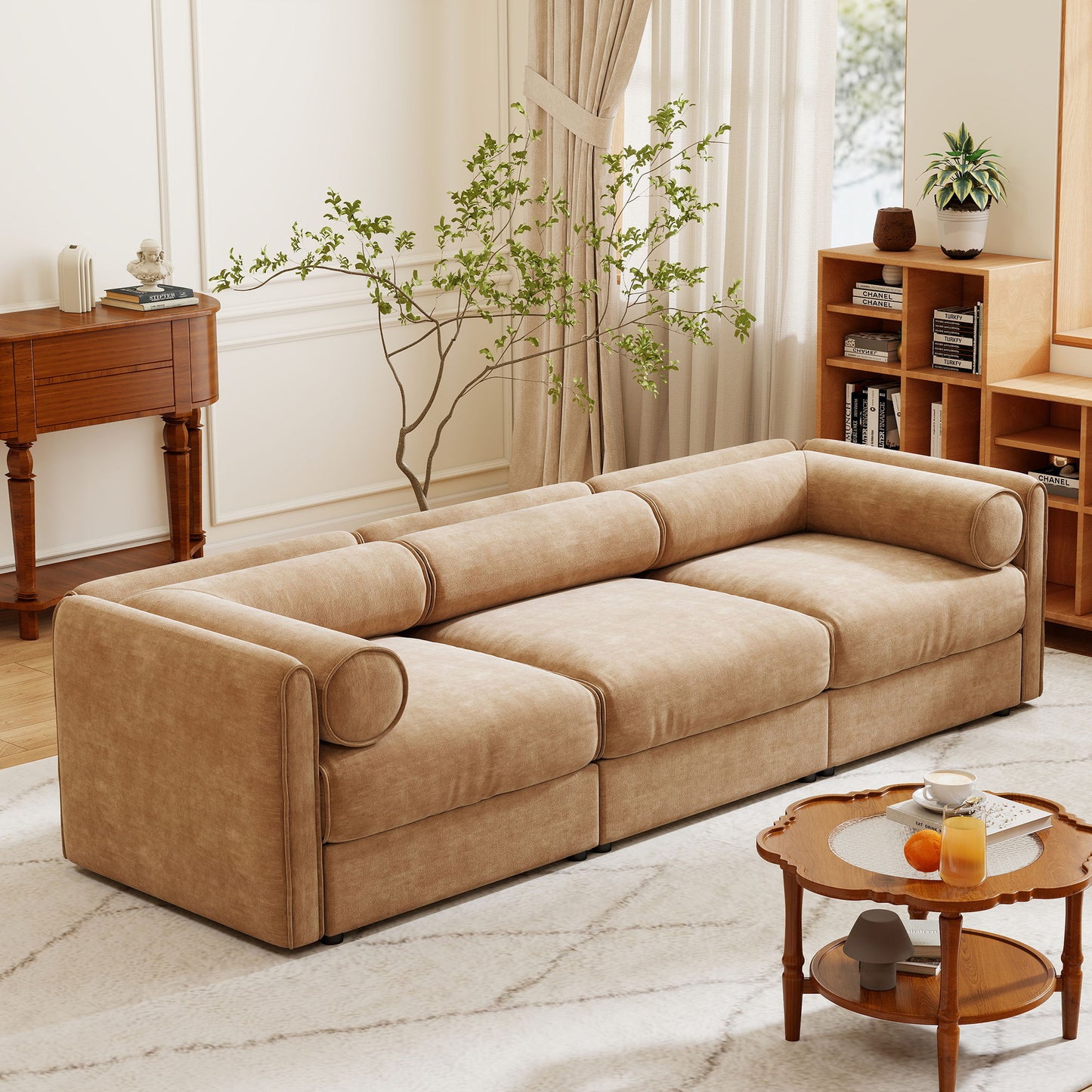 Stylish Chenille Sofa With Storage Seat And Cylindrical Backrest Home Essentials