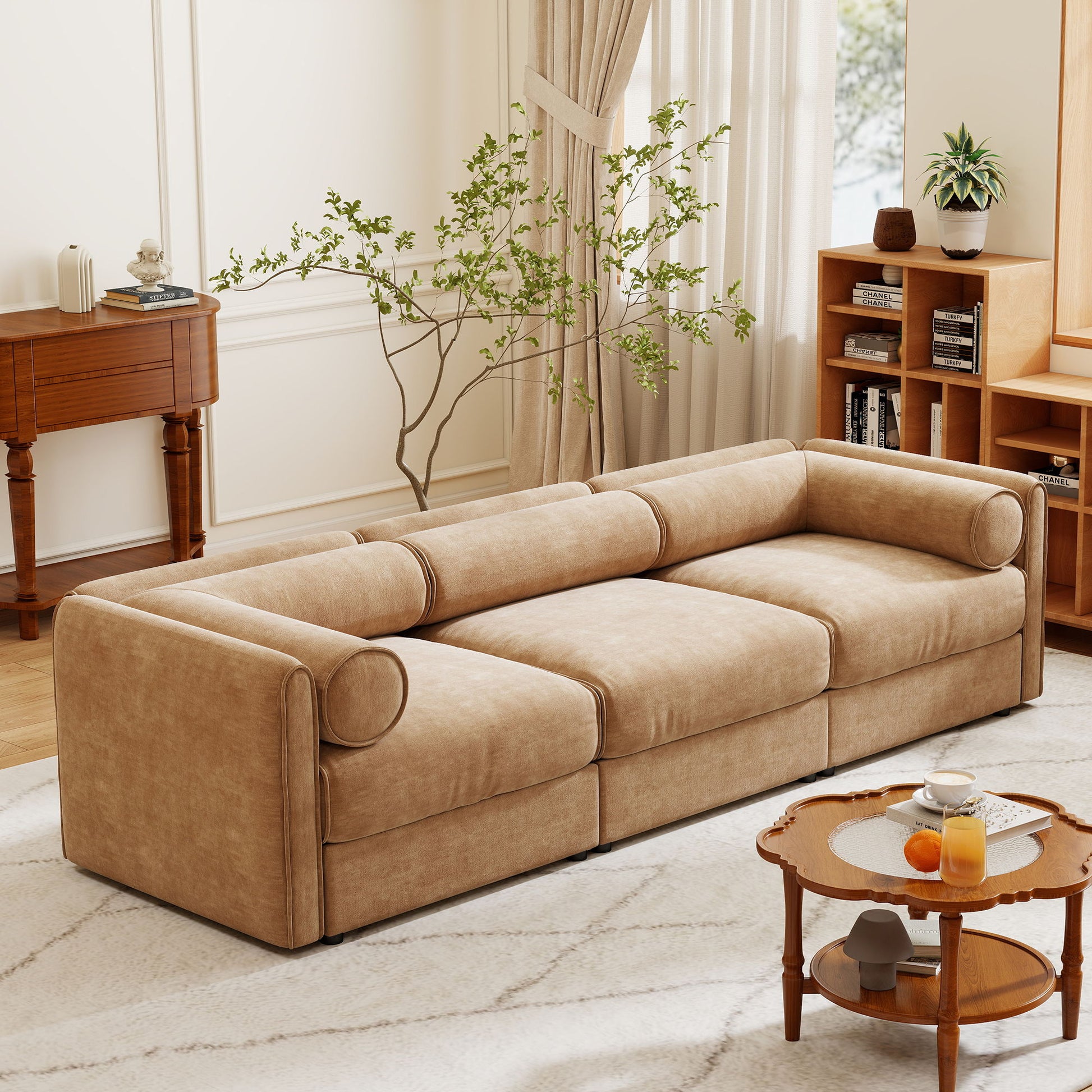 Stylish Chenille Sofa With Storage Seat And Cylindrical Backrest Home Essentials
