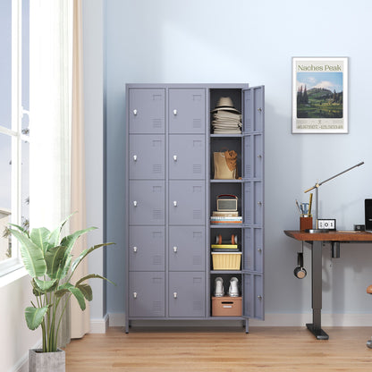 15 Door Lockers With Lock For Storage In Home, Gym, Office, And School - Gray Home Essentials