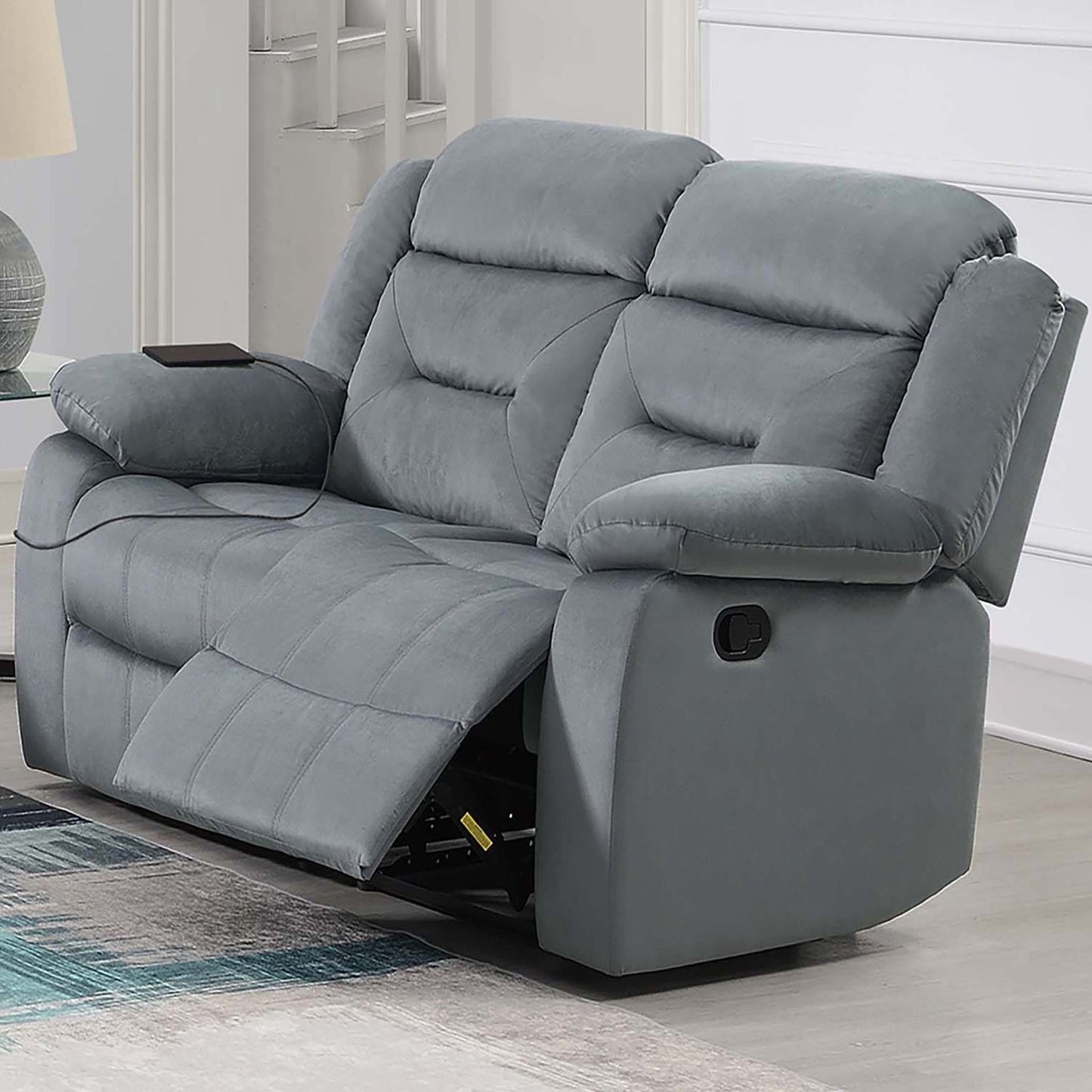 Modern Loveseat With Pillow Arms, Plush Backrest, Horizontal Tufting, USB Port Home Essentials