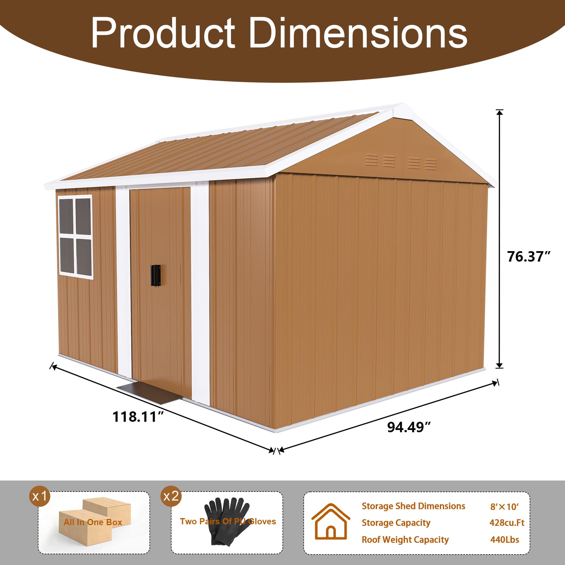 Heavy Duty Metal Storage Shed With Windows And Lockable Door, Weatherproof Outdoor Garden Shed Daily Nest