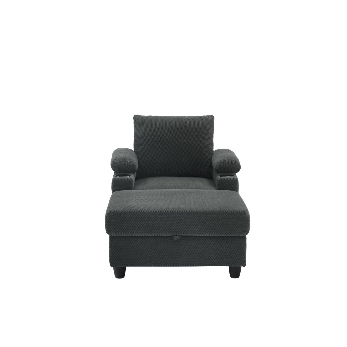 Accent Chair With Storage Ottoman, Reclining Single Chaise Lounge With Cupholders And USB, C Ports Home Essentials