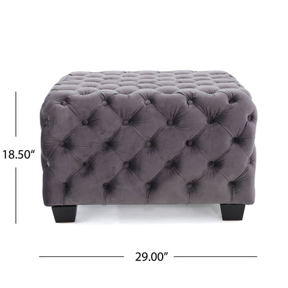 Modern Glam Ottoman With Velvet Upholstery And Button Tufted Design Noble House