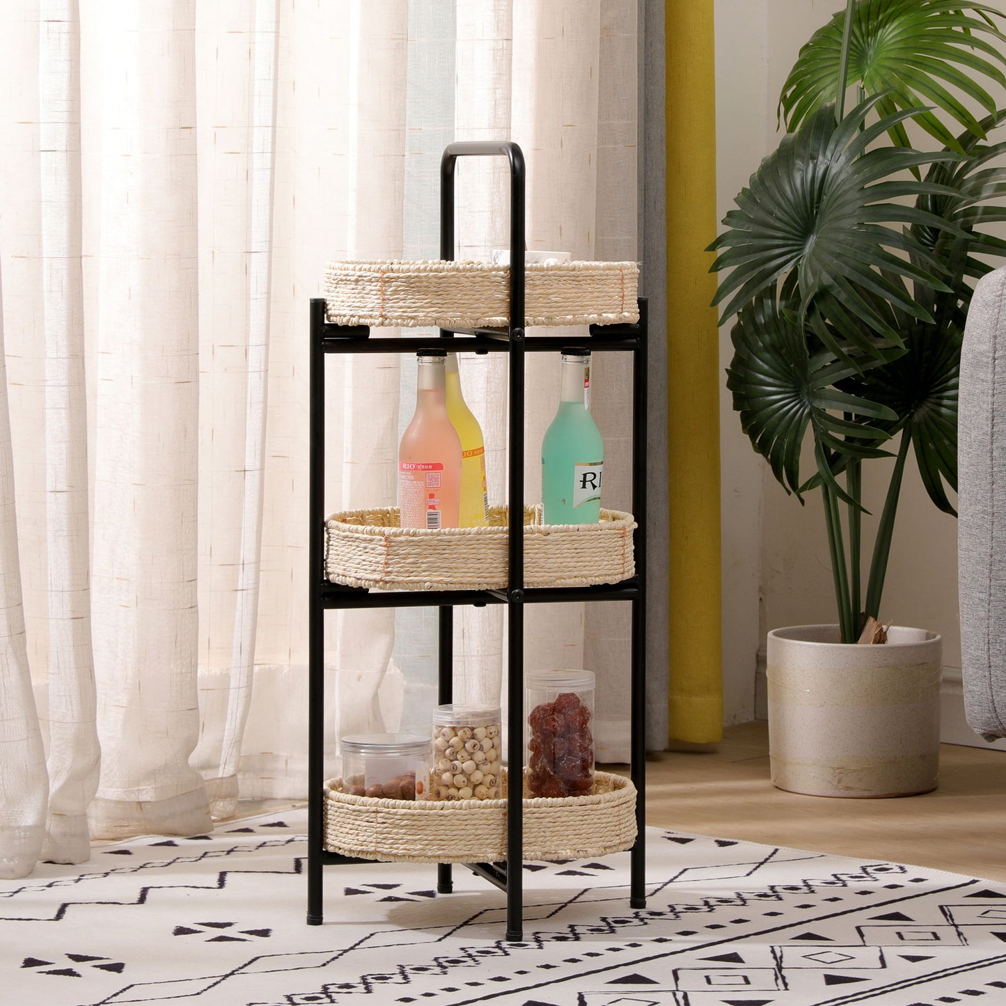 Modern 3 Tier Handwoven Side Table With Oval Organizer Daily Nest