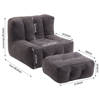 Modern Indoor Fluffy Bean Bag Chair With Memory Foam And Ottoman, Super Soft Home Essentials
