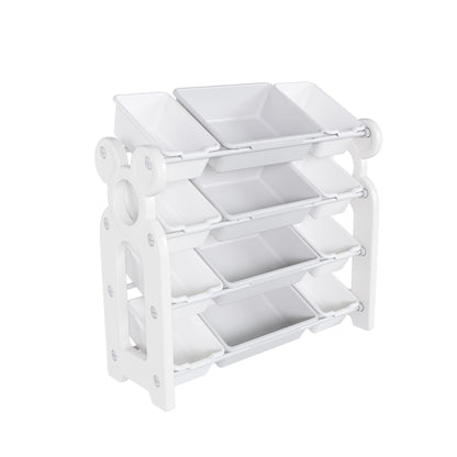 Multi Functional Kids Toy Storage Organizer Cabinet With Hdpe Shelf And 12 Bins - Gray White Home Essentials