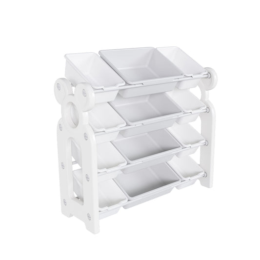 Multi Functional Kids Toy Storage Organizer Cabinet With Hdpe Shelf And 12 Bins - Gray White Home Essentials