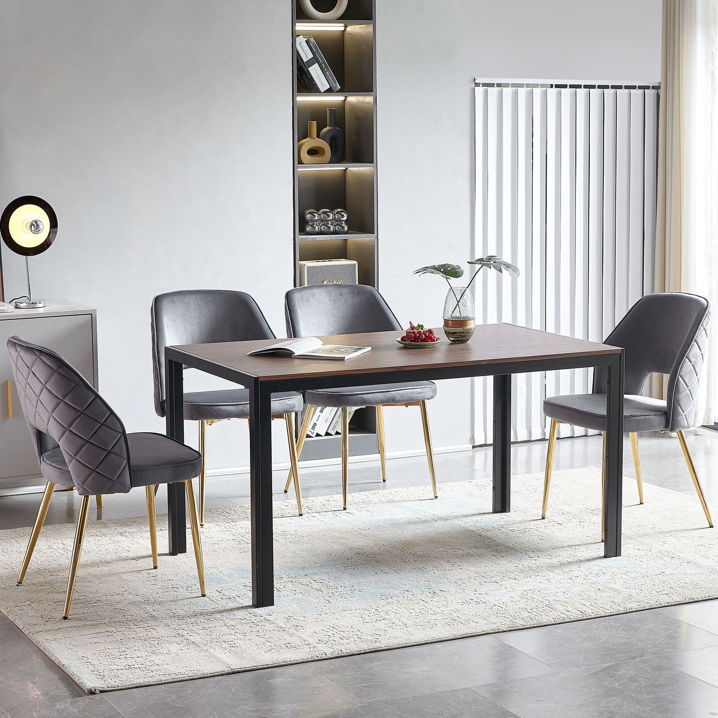 Velvet Dining Chairs With Metal Legs And Hollow Back Upholstered Dining Chairs