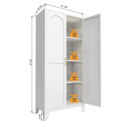 2 Shapely Doors Cabinet Metal Storage Cabinet With Doors And Adjustable Shelves For Bedroom Living Room - White Home Essentials