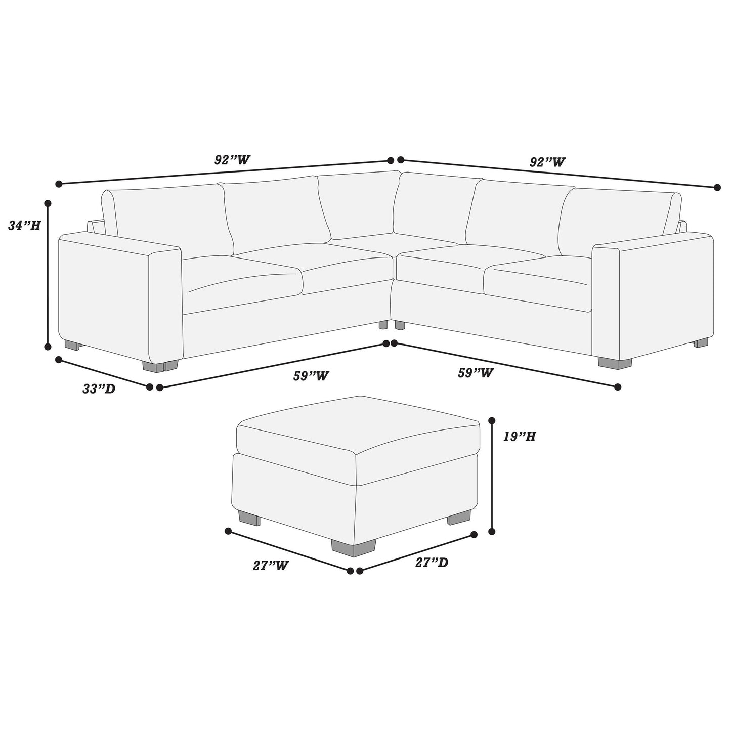 Contemporary Sectional Set With Ottoman Home Essentials