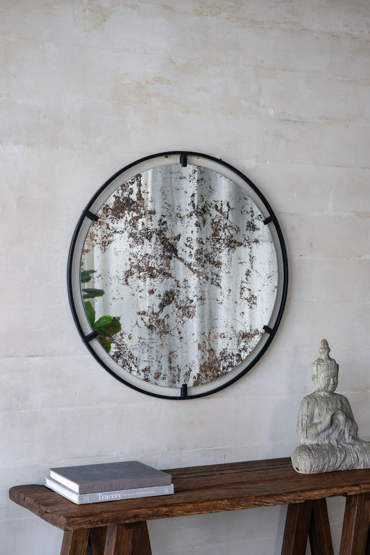 Theodor - Mirror With Industrial Design Round Mirror With Metal Frame For Wall Decor & Entryway Console Lean Against Wall - Black Daily Nest