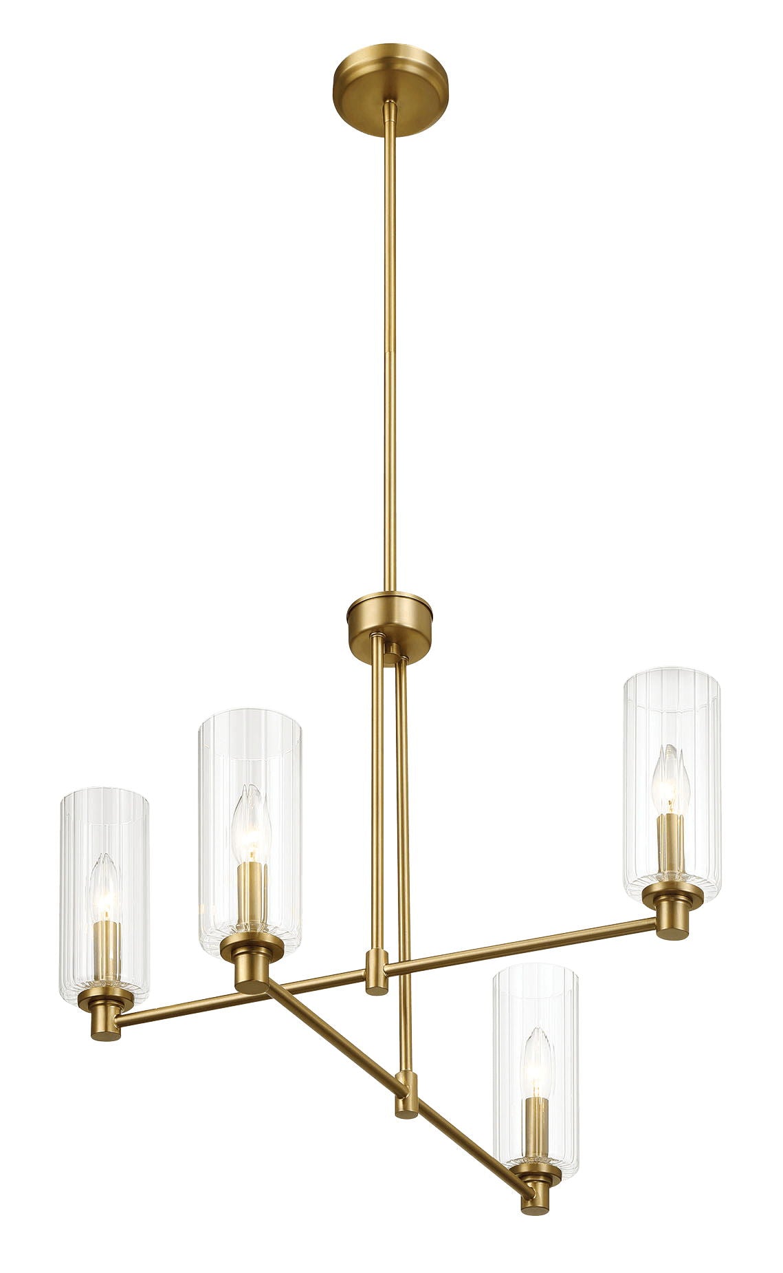Enigma - 4 Lights Chandelier With Clear Ribbed Satin - Antique Brass / Clear / Gold Ashcroft Furniture