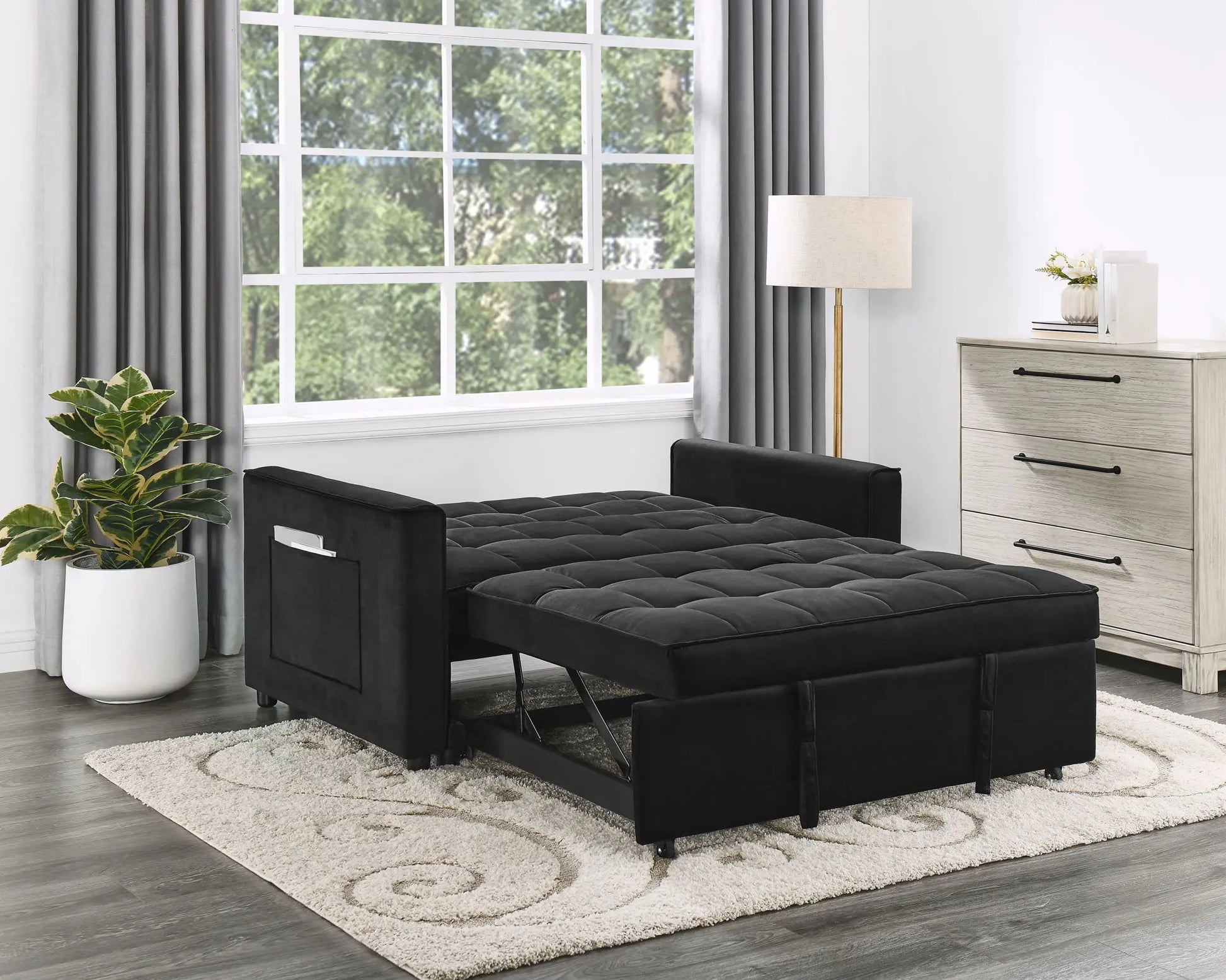 Maeve - Convertible Sleeper Loveseat With Tufting and Side Pocket - Black Lilola Home