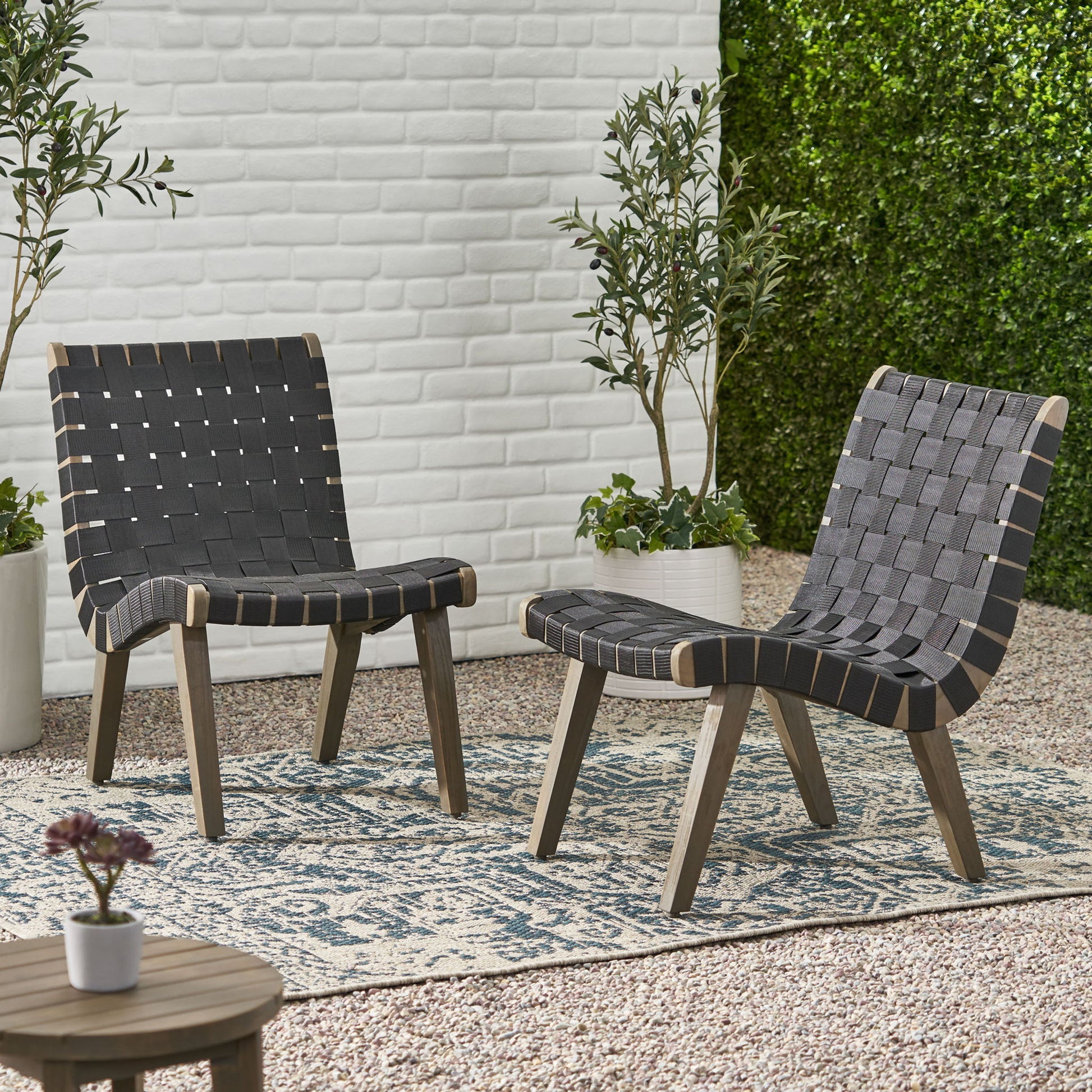 Lounge Chair With Stunning Rope Weave Design, (Set of 2) - Black Noble House
