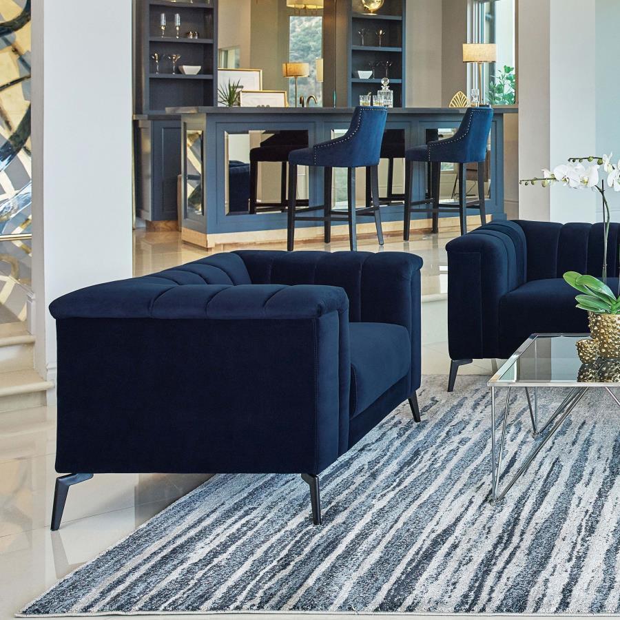 Chalet - Upholstered Tuxedo Arm Tufted Chair - Blue CoasterEssence