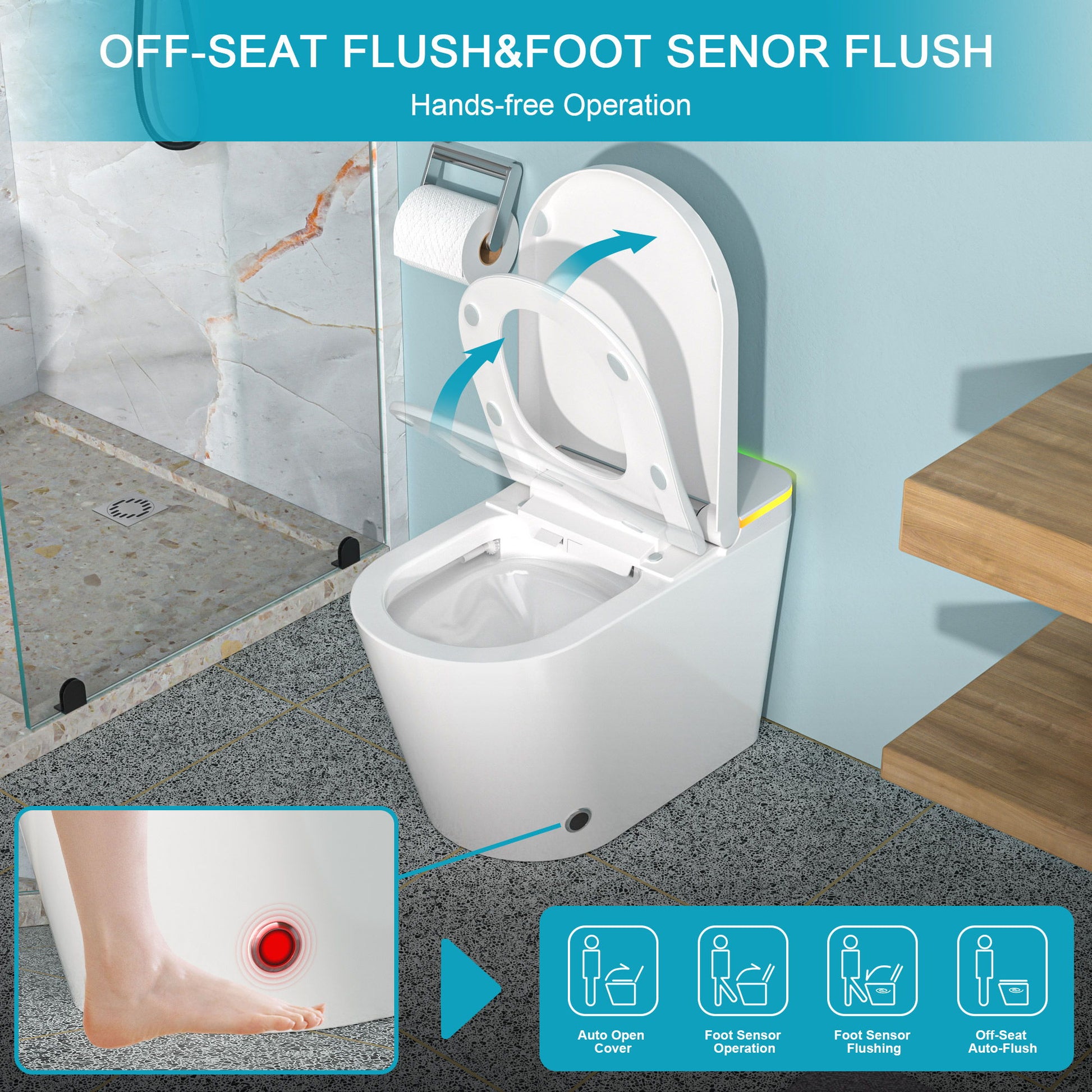 Smart Toilet With Bidet Built In, Auto Open & Close, Elongated Heated Seat, Foot Sensor Flush, LED Display, Warm Water Wash - White Daily Nest