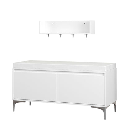 Wall Mounted Entryway Shelf With Hooks And Storage Bench Set - Off White Home Essentials