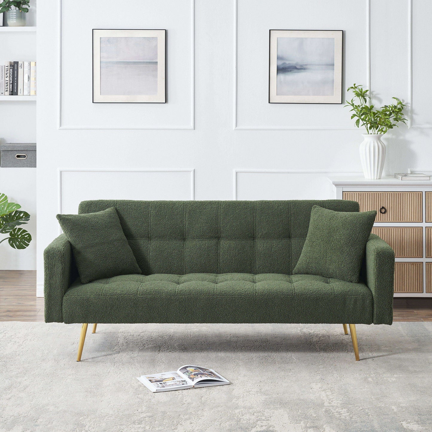 Teddy Fleece Sofa Bed With Luxurious Throw Pillows Home Essentials