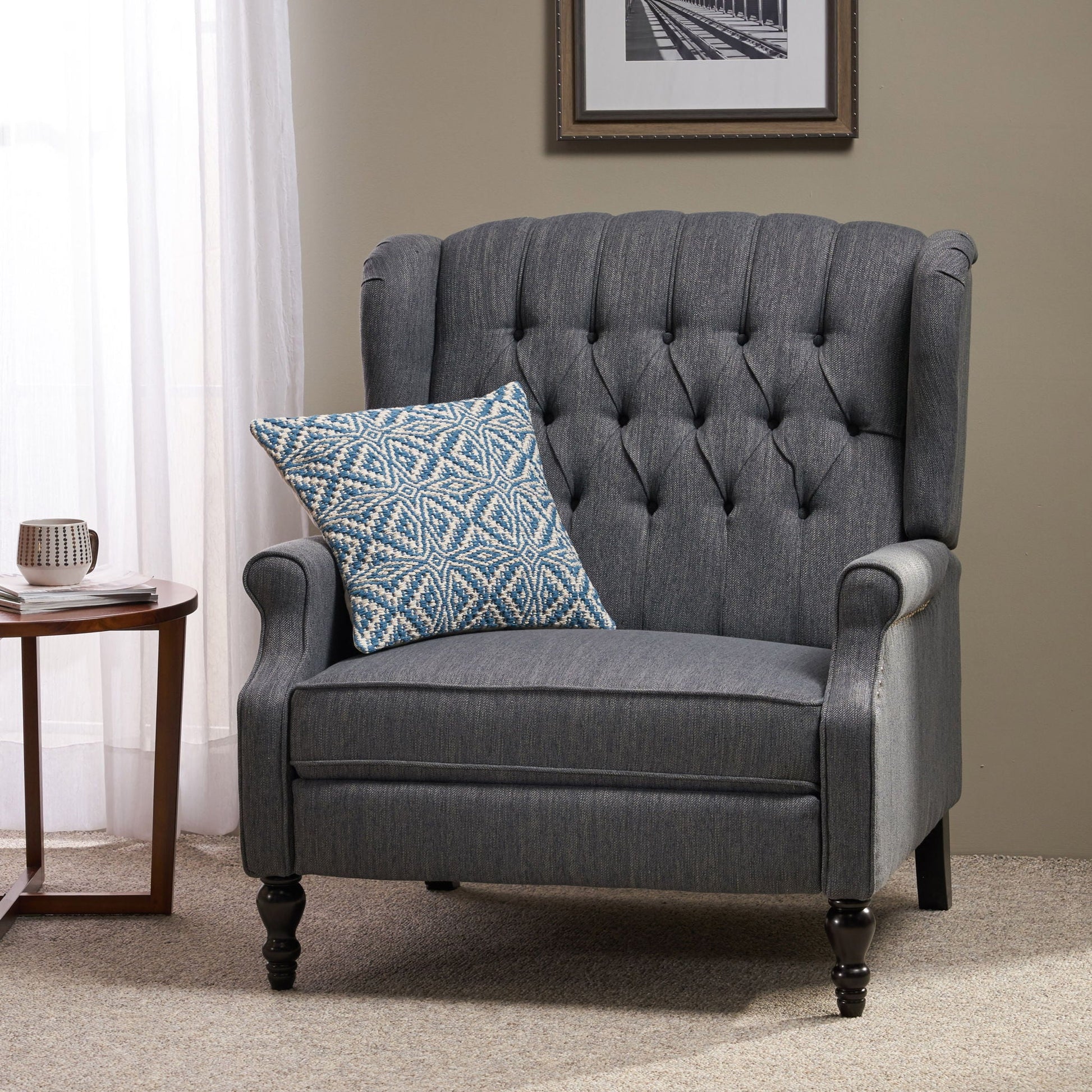Dunham - Contemporary Fabric Tufted Oversized Pushback Recliner Noble House