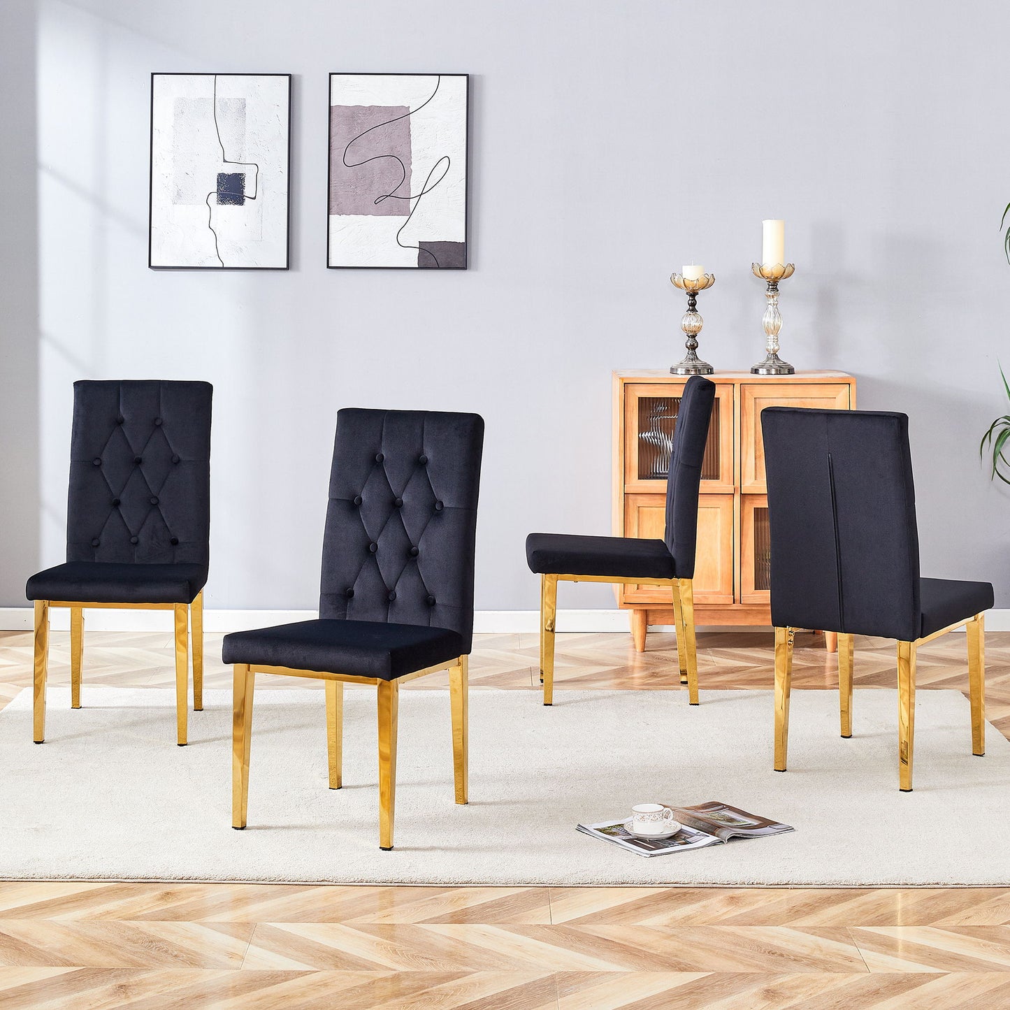 Vintage Style Armless Dining Chairs Set With Grid And Buckle Design Home Essentials