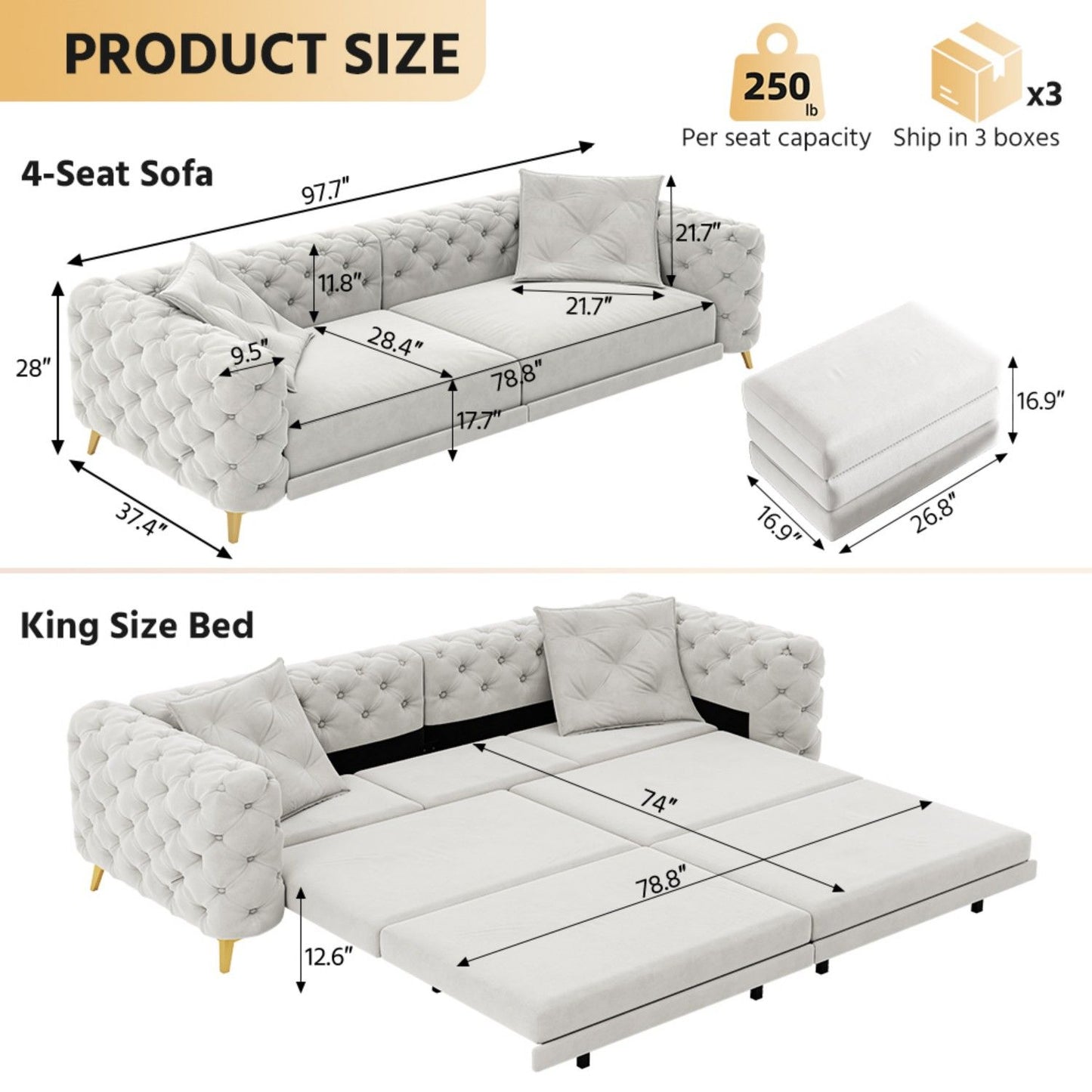 3-In-1 Convertible Sleeper Sofa Home Essentials