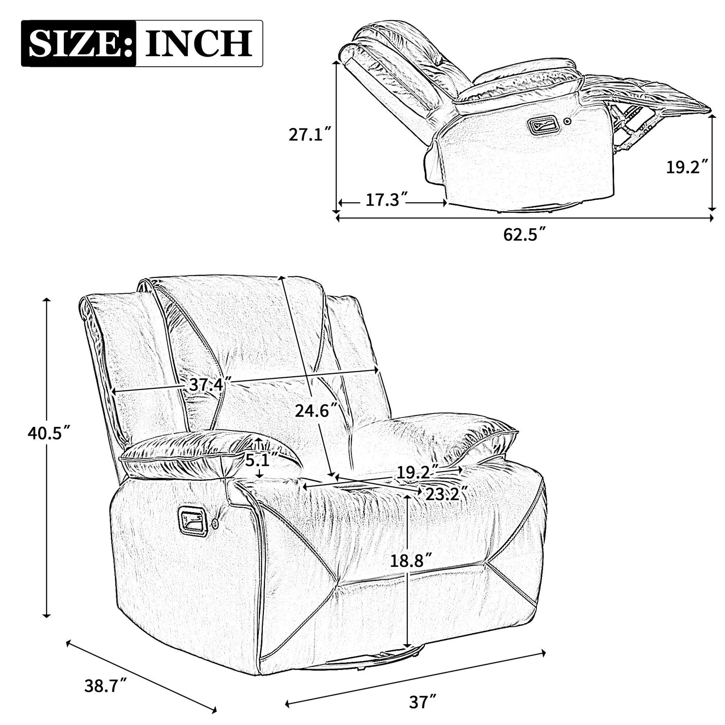 Home Theater Recliner Set Manual Recliner Chair With A LED Light Strip Two Built-In Cup Holders For Living Room Hearth and Haven