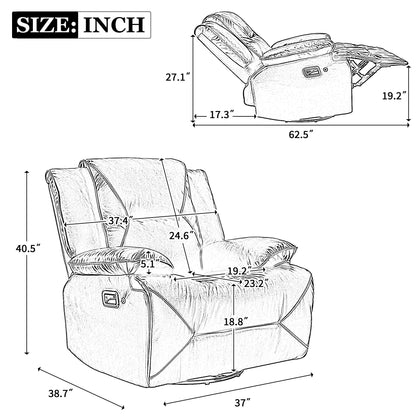 Home Theater Recliner Set Manual Recliner Chair With A LED Light Strip Two Built-In Cup Holders For Living Room Hearth and Haven