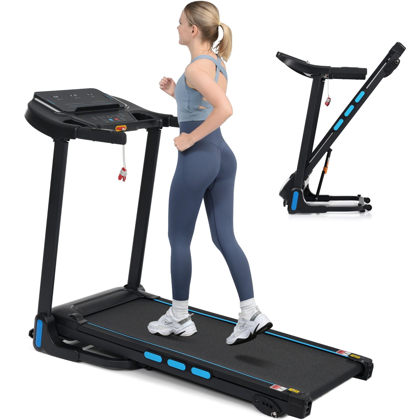 3.5Hp Hydraulic System Auto Foldable Treadmill With Incline, Heart Rate Sensors, Type C & USB Charge, Bluetooth Speaker - Black Daily Nest