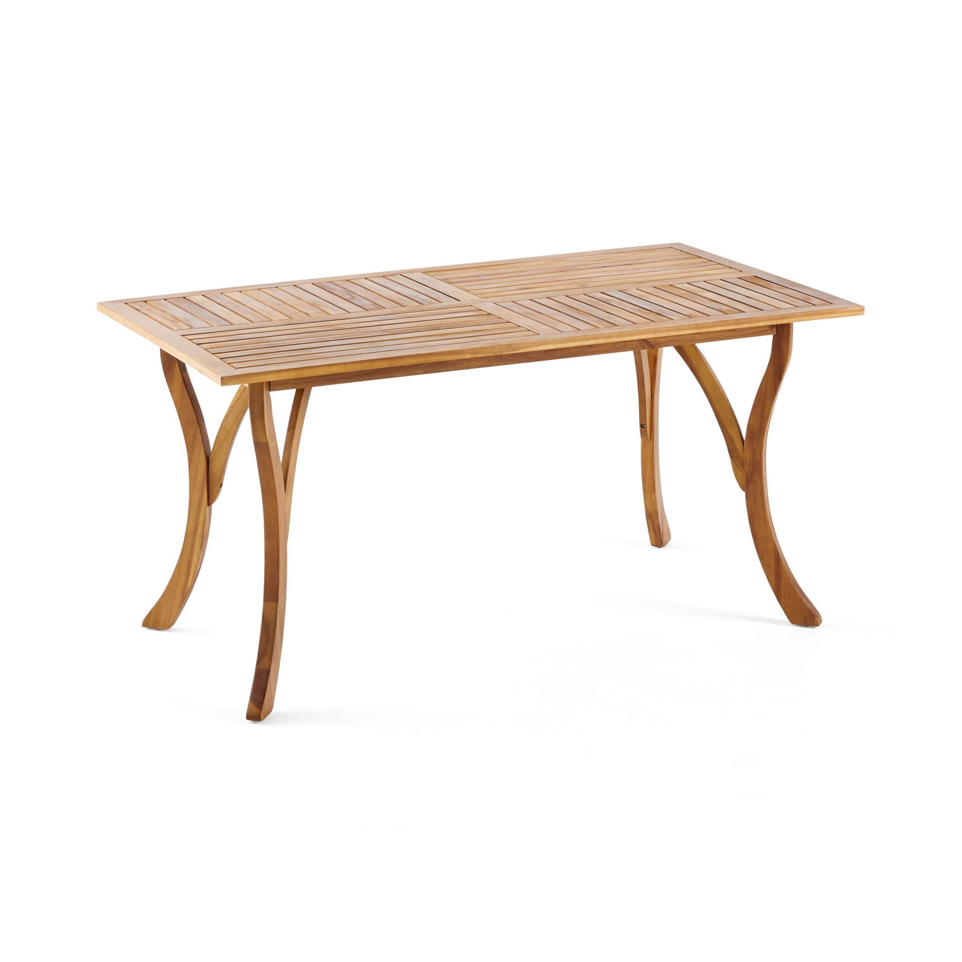 Outdoor Rectangular Table With Curved Legs And Perpendicular Wooden Slats Table Top Noble House