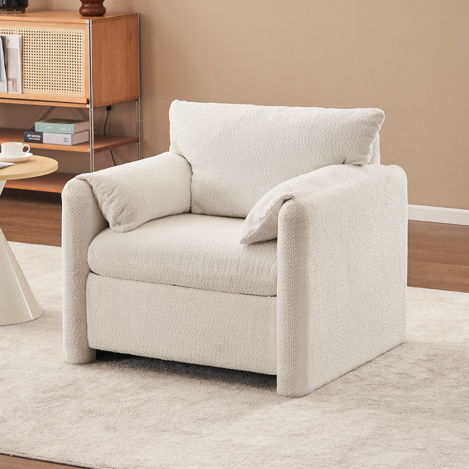 Fixed Modern Accent Chair Single Seater Plush Chenille Lounge Chair With High Resilience Cushion - Ivory White Home Essentials