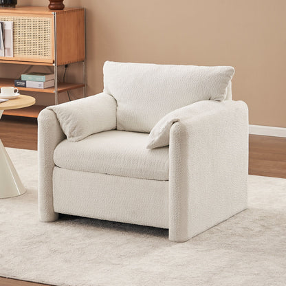 Fixed Modern Accent Chair Single Seater Plush Chenille Lounge Chair With High Resilience Cushion - Ivory White Home Essentials