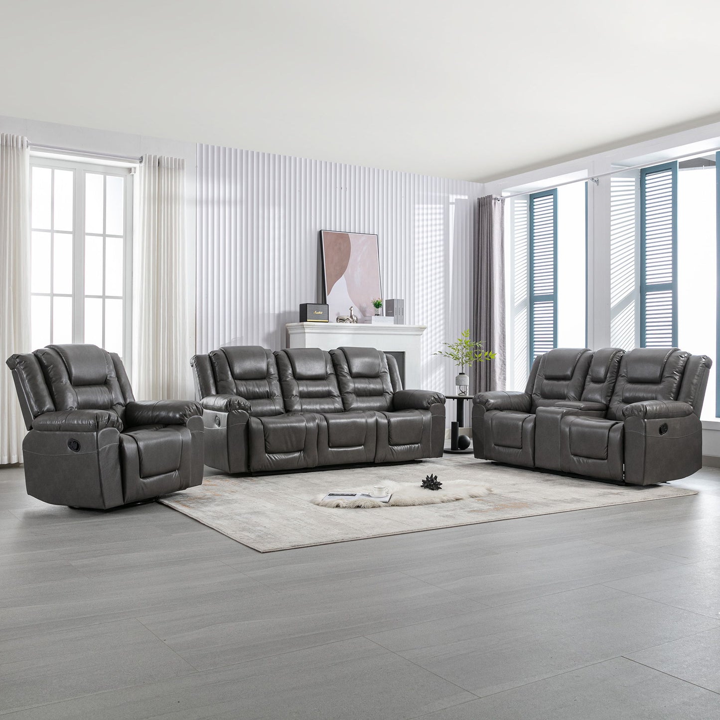 Home Theater Recliner Set Manual Recliner Chair With Wide Armrest, Two Built-In Cup Holders For Living Room Hearth and Haven