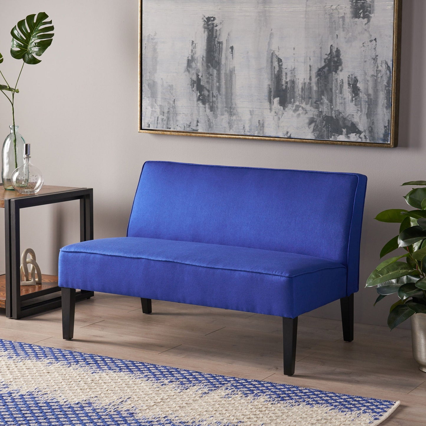Contemporary Loveseat With Upholstered Fabric And Birch Wood Legs Noble House
