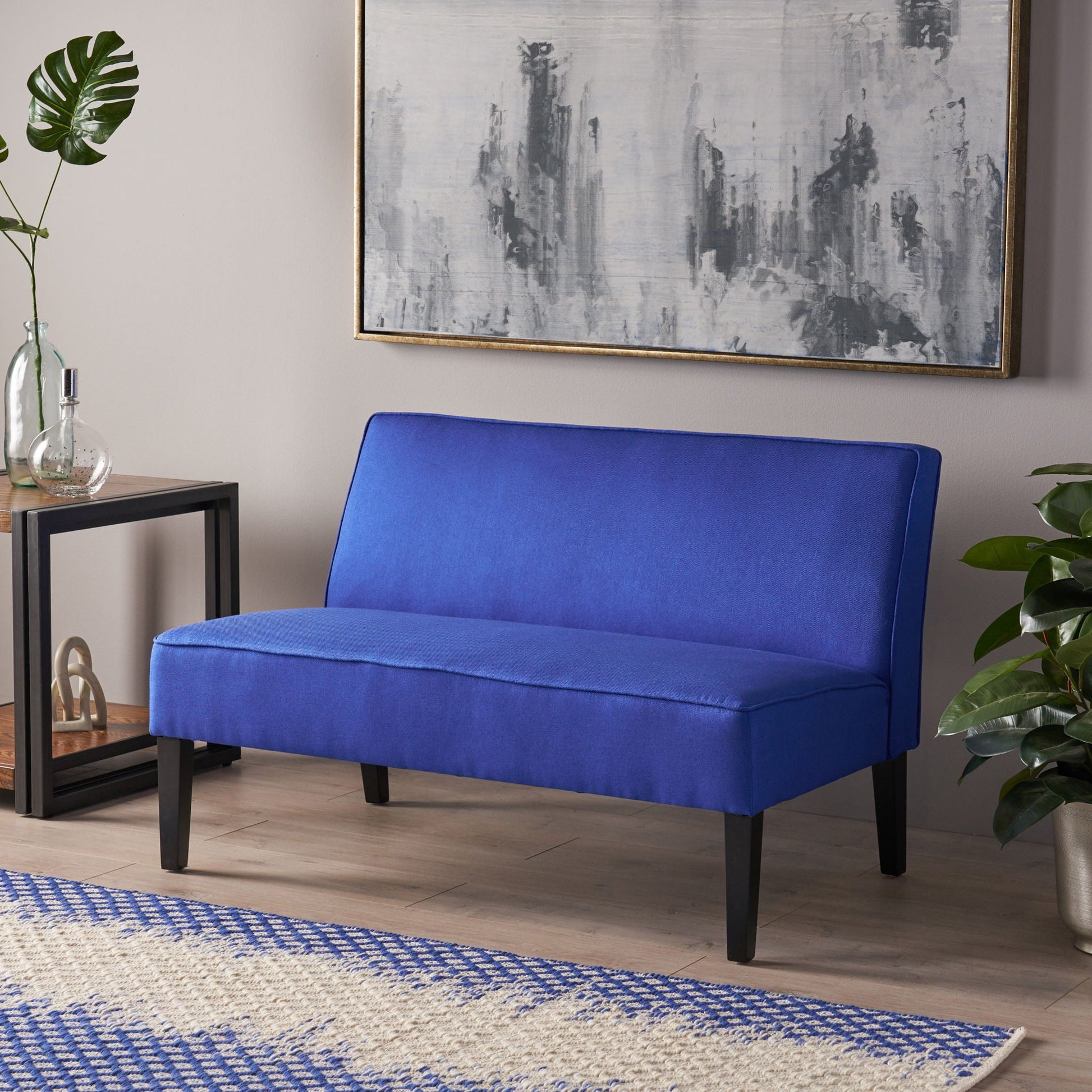 Contemporary Loveseat With Upholstered Fabric And Birch Wood Legs Noble House