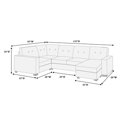 Reversible Chaise U - Sectional Couch, Living Room 3 Piece Set Home Essentials