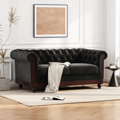 Chesterfield Velvet Loveseat Sofa, 2 Person Rolled Arm Upholstered Couch Noble House