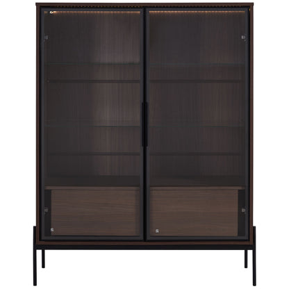 Modern Minimalist Style LED Curio Cabinet With Tempered Glass Door, Metal Legs Hearth and Haven