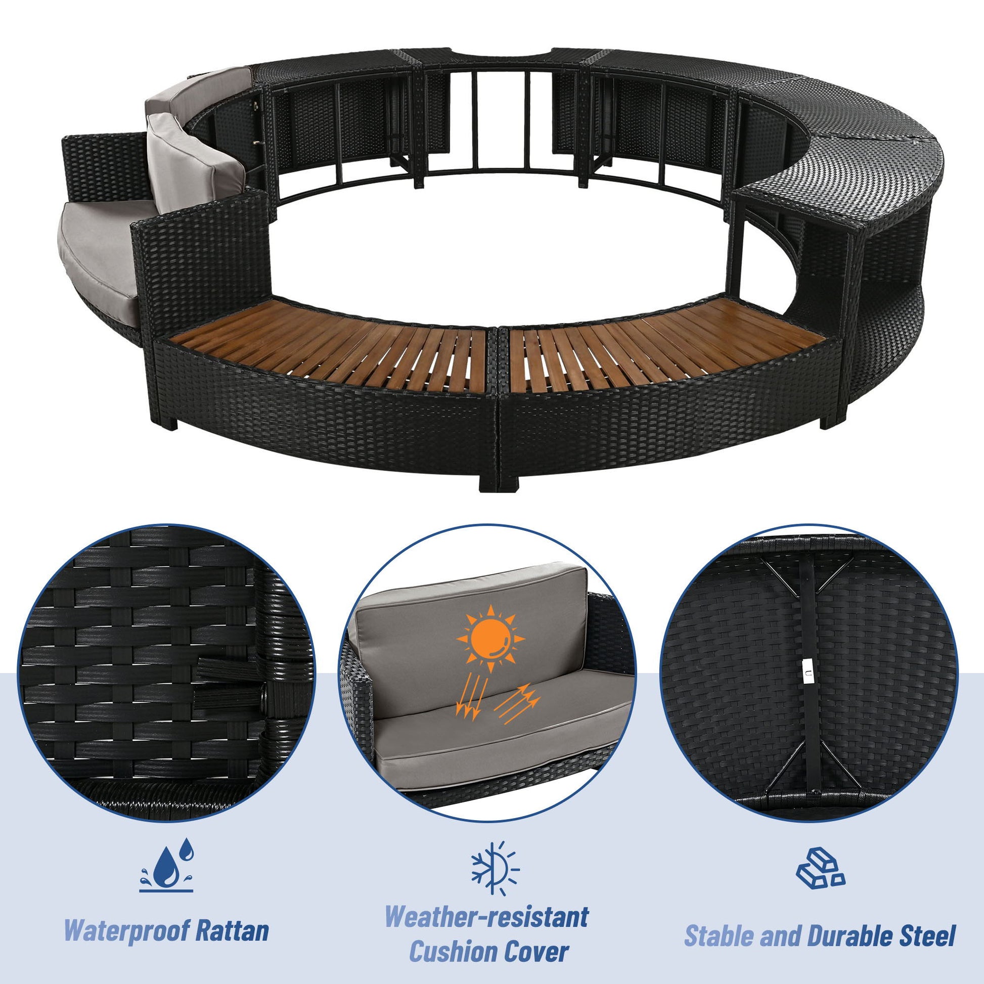 Spa Surround Spa Frame Patio Rattan Sofa Set With Storage Spaces, Mini Sofa And Comfortable Cushion For Patio, Backyard Hearth and Haven