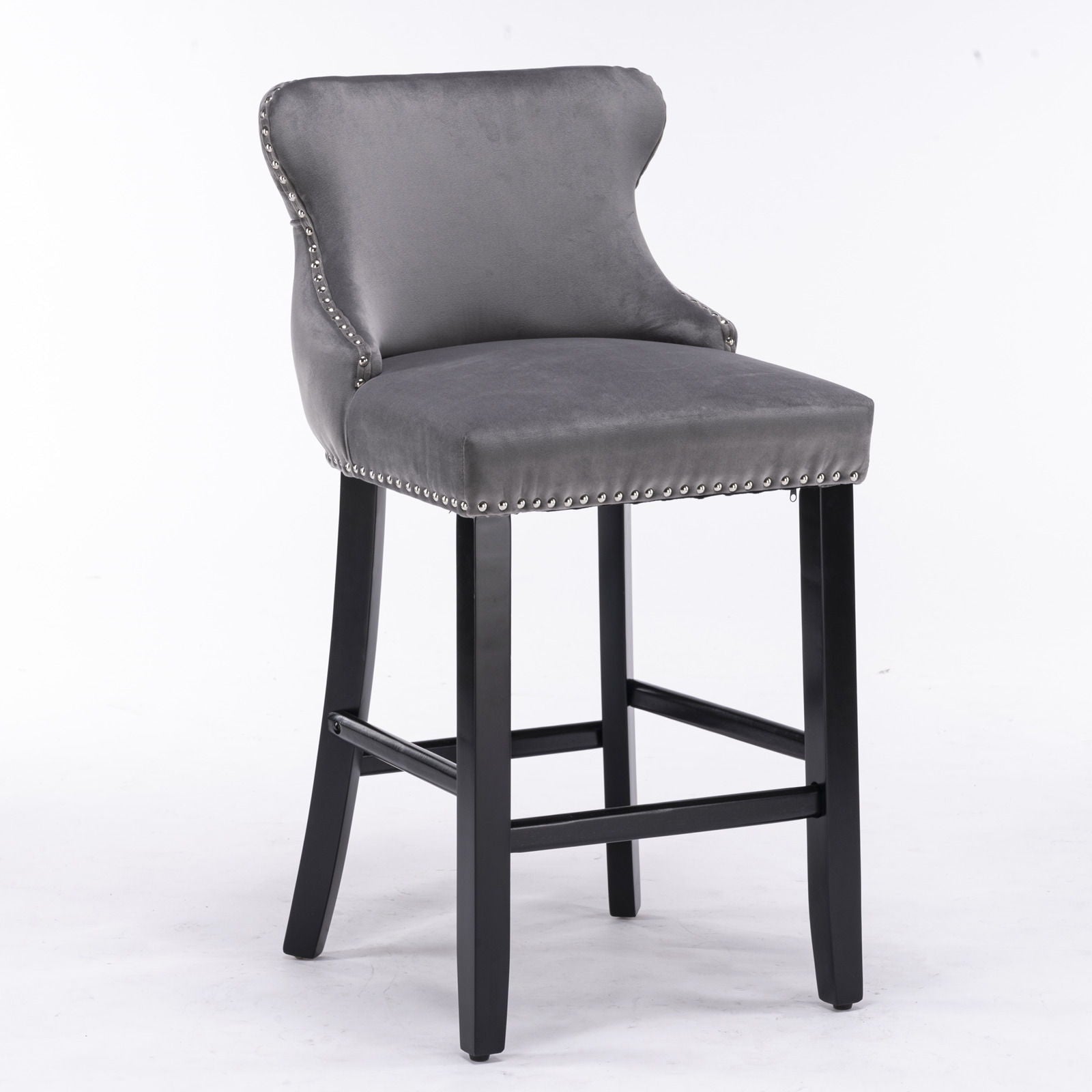 Contemporary Velvet Upholstered Wing-Back Barstools With Button Tufted Decoration And Wooden Legs, And Chrome Nailhead Trim, Leisure Style Bar Chairs, Bar Stools (Set of 4) Home Essentials