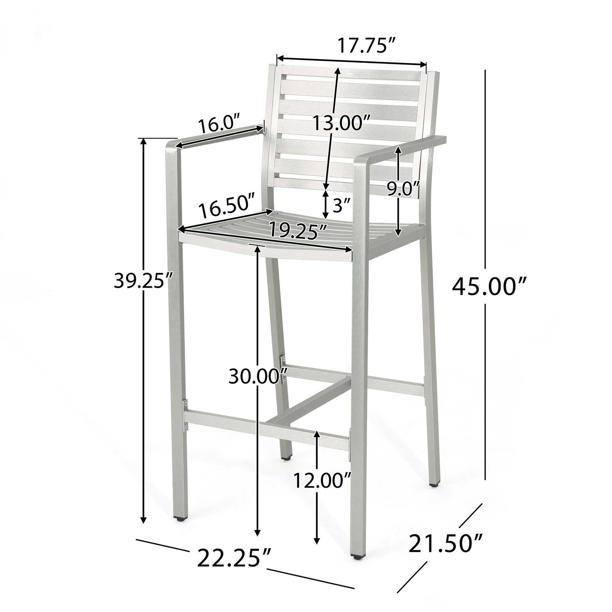 Outdoor Aluminum Rust Proof Barstools (Set of 2) - Silver Noble House