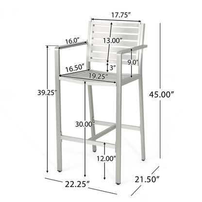 Outdoor Aluminum Rust Proof Barstools (Set of 2) - Silver Noble House