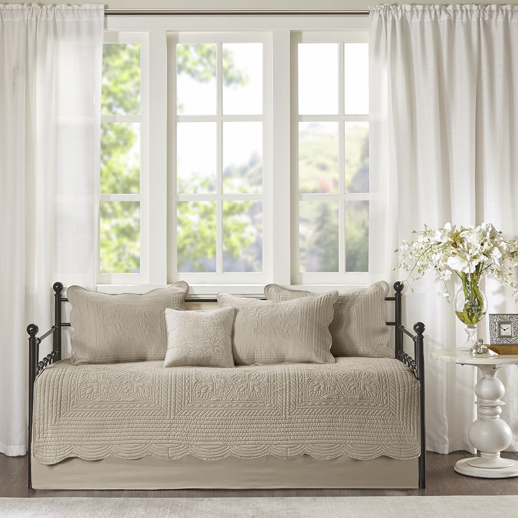 Tuscany - 6 Piece Scalloped Edge Daybed Cover Set - Khaki Madison Park
