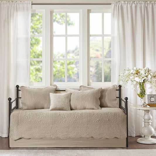 Tuscany - 6 Piece Scalloped Edge Daybed Cover Set - Khaki Madison Park