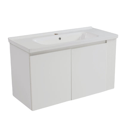 Wall Mounted Bathroom Vanity With Sink, 2 Open Shelves - White Noble House