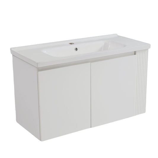Wall Mounted Bathroom Vanity With Sink, 2 Open Shelves - White Noble House