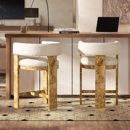 Vavona - Burl Upholstered Barrel Back Counter Height Bar Stool - Polar Off White Jennifer Taylor Home