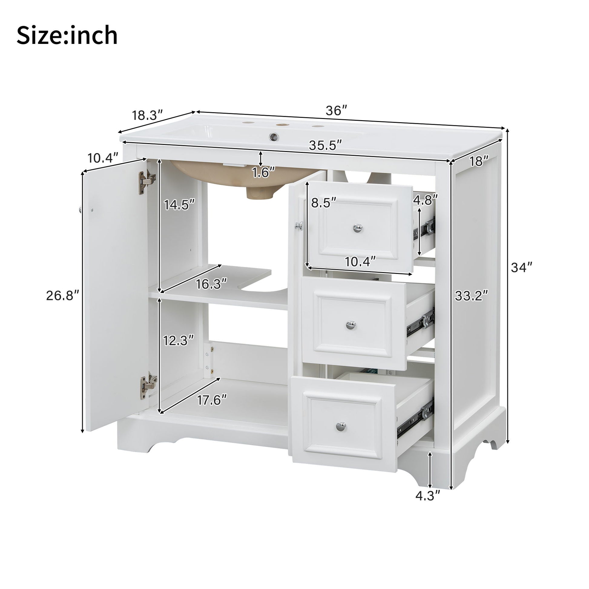Bathroom Vanity With Sink, Soft-Close Doors, Adjustable U-Shelf, 3 Drawers Hearth and Haven